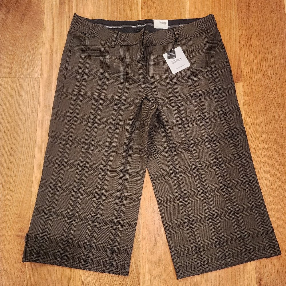 Express Editor Brown Plaid Cropped Cuffed Capri Pants NWT- Size 12